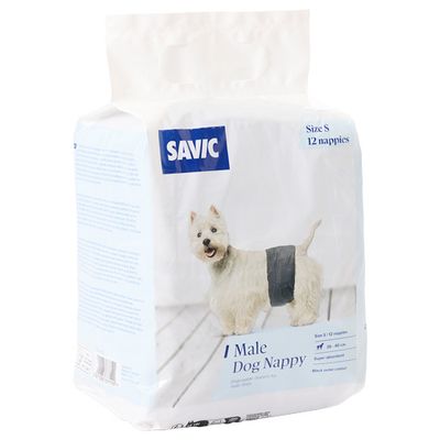 Savic Male Dog Nappy, Grösse XS, 12 Stück, Einwegwindeln für Rüden, super saugfähig, schwarz, geeignet für Hüftumfang 20-26 cm.