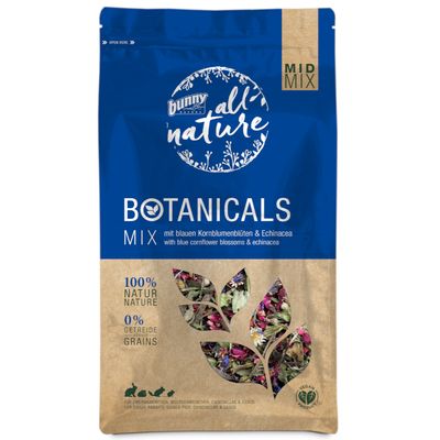 bunny all nature BOTANICALS MIX, 100% NATUR, 0% GETREIDE, MID MIX, mit blauen Kornblumenblüten & Echinacea, vegán termék, törpenyúl, tengerimalac, csincsilla számára
