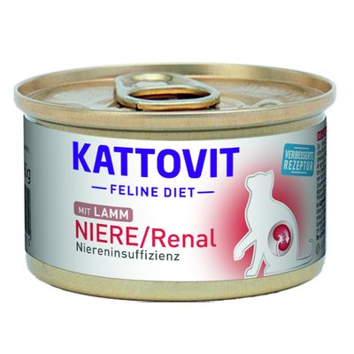 Kattovit Feline Diet Niere/Renal mit Lamm, Spezialfutter für Katzen mit Niereninsuffizienz. Packung: 12 Dosen à 85 g.