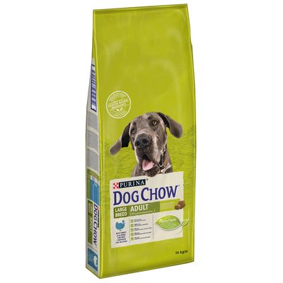 Purina Dog Chow Large Breed Adult, 14 kg, pulykával, 2 éves kortól kutyáknak. Tartalmaz Naturiumot az egészséges emésztésért.