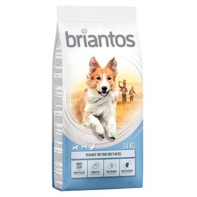 Briantos Adult Light pienso para perros, 14 kg, con ave y arroz. Características: contenido reducido de grasa, alta tolerancia, fabricado en Alemania.