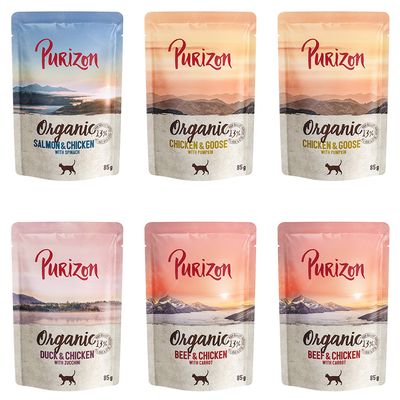 Purizon Organic Duck & Chicken z cukinią, 85g. Wysoka zawartość białka: 13%, 25% mięsa i warzyw. Karma dla kotów premium.