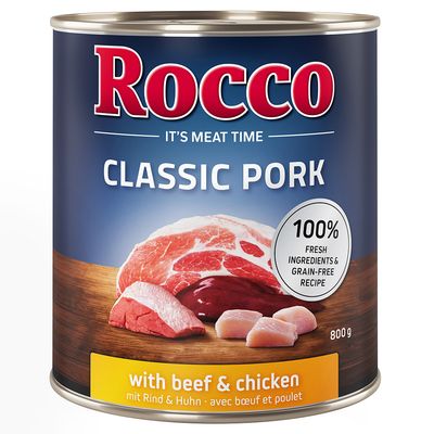Rocco Classic Pork marhával és baromfiszívvel. 100% friss összetevők, gabonamentes recept.