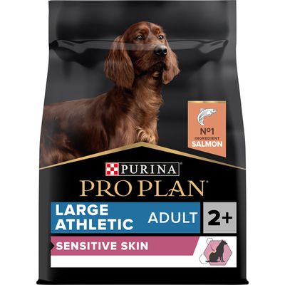 Purina Pro Plan Large Athletic Adult 2+ Sensitive Skin kutyatáp, No1 Ingredient Salmon felirattal a csomagoláson
