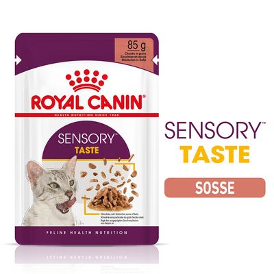Royal Canin Sensory Taste, 85 g, falatok szószban. Serkenti a macskák kifinomult ízérzékelését.