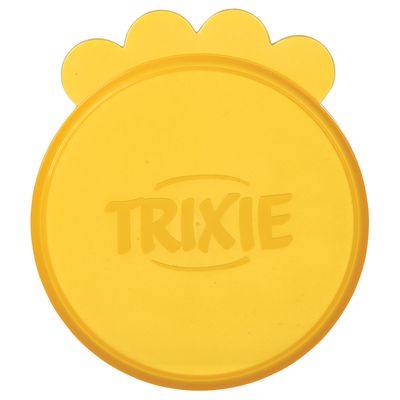 Tapa amarilla con el logo de Trixie, adecuada para cerrar latas.