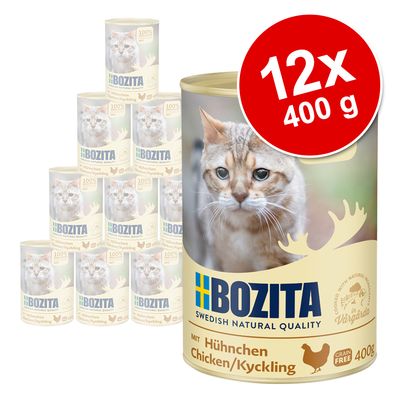 Bozita macskaeledel, 12x 400g konzerv csirkével, gabonamentes, Swedish Natural Quality, Vårgårdában gyártva.