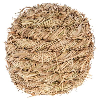 Bola redonda de heno natural, enrollada y estructurada de forma compacta.