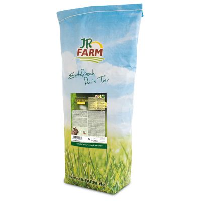 JR Farm Grainless Complete, frissen betakarítva az állat számára, 15 kg. Csomagolás termékinformációkkal és weboldallal www.jr-farm.de.