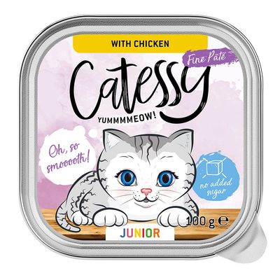 Catessy Fine Paté Junior csirkehússal, 100g. Hozzáadott cukor nélkül.