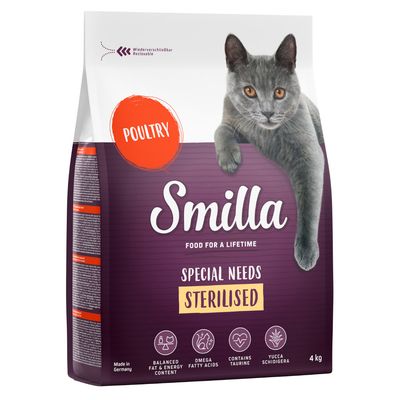 Smilla Special Needs Sterilised hrana za mačke s peradi, uravnotežen udio masti i energije, omega masne kiseline, s taurinom, Yucca Schidigera, ponovno zatvorivo pakiranje, 4 kg.