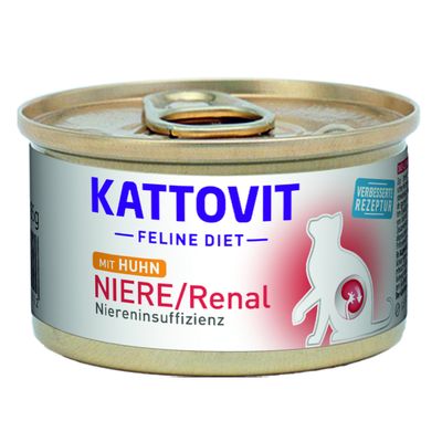 Kattovit Feline Diet Niere/Renal mit Lamm, Spezialfutter für Katzen mit Niereninsuffizienz. Packung: 12 Dosen à 85 g.