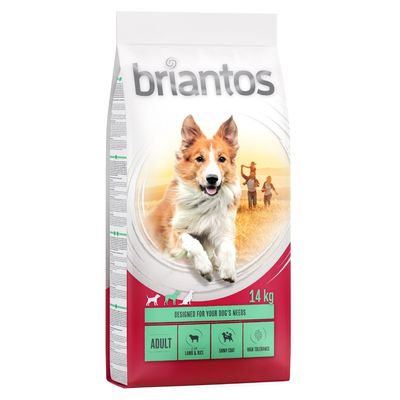 Briantos alimento para perros, 14 kg, Adulto, cordero y arroz, pelaje brillante, alta tolerancia.