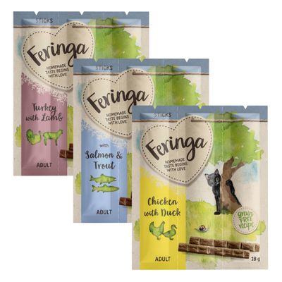 Feringa Sticks 3 x 3 csomag (9 x 6 g) gazdaságos csomag 3-as vegyes csomag (csirke, lazac, pulyka)