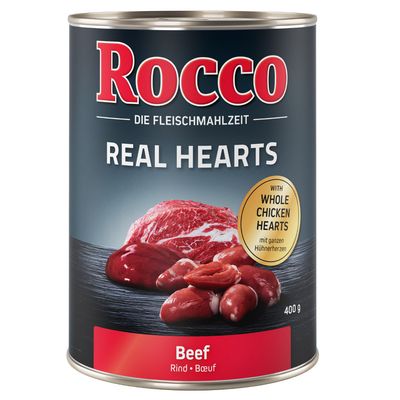 Rocco Real Hearts, húsétel egész csirke szívekkel. Íz: marha. Tartalom: 400 g.