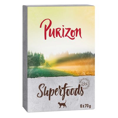 Purizon Superfoods karma dla kotów, 6 x 70 g, z 17% wysokiej jakości białka.