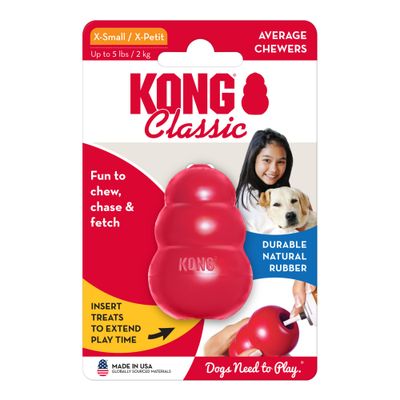 Juguete de goma roja KONG con inscripción 'KONG' visible. Esquina superior derecha con texto: Top ventas.