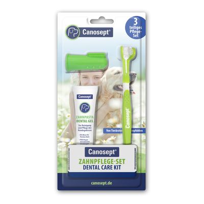 Canosept zestaw do pielęgnacji zębów, 3-częściowy zestaw z pastą Dental Gel, szczoteczką na palec i szczoteczką. Do czyszczenia i pielęgnacji zębów psa, polecany przez weterynarzy.