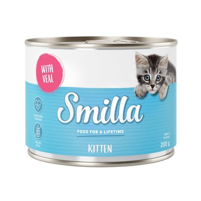 Smilla Kitten nedves eledel borjúval, taurinnal, gabonamentes, Németországban készült, 200g konzerv.