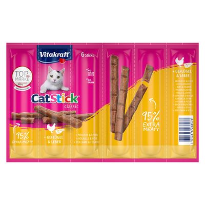 Vitakraft CatStick classic, 6 db, pulyka és bárány, cukormentes receptúra, gabonamentes, 95% extra húsos.