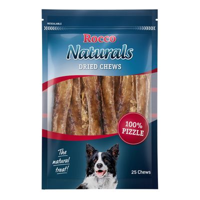 Rocco Naturals sušene žvakalice, 100% penis, 25 komada. Pakiranje sa slikom psa i funkcijom ponovnog zatvaranja.