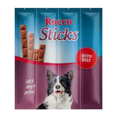 Rocco Sticks jutalomfalat csomag, 36x. Csomagoláson: Rocco Sticks, With Poultry, kutya képe, pálcika formájú falatok láthatók.