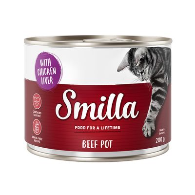 Smilla Beef Pot, 200g. Csirkemájjal, taurinnal, gabonamentes receptúra. Németországban készült. Élethosszig tartó eledel.