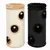 Two scratching posts in beige and black with multiple openings and hanging play balls, upper lying surface padded. Two scratching posts in beige and black with multiple openings and hanging play balls, upper lying surface padded.