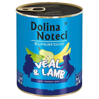 Dolina Noteci Superfood, borjú és bárány körtével, banánnal és borsóval. Konzerves nedves eledel. Dolina Noteci Superfood, borjú és bárány körtével, banánnal és borsóval. Konzerves nedves eledel.