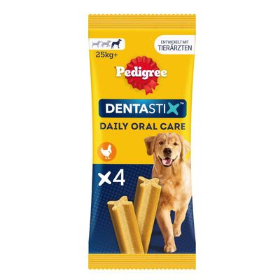 Pedigree Dentastix Daily Oral Care kutyáknak 25 kg-tól, csirkével, 4 darabos csomag, állatorvosokkal fejlesztve.