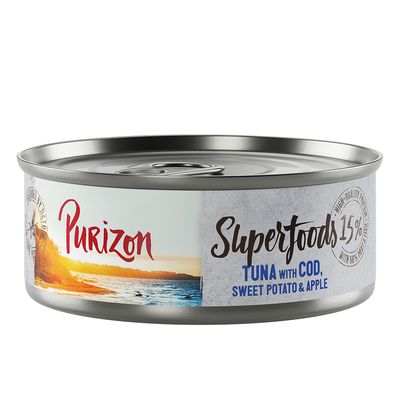 Purizon Superfoods karma dla kotów, 6x70g puszek: dzik, jeleń, kurczak, tuńczyk. Wysoka zawartość białka 13%, bez zbóż.