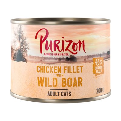 Purizon Chicken Fillet z indykiem i łososiem, 45% fileta z kurczaka, dla dorosłych kotów, puszka 200g.