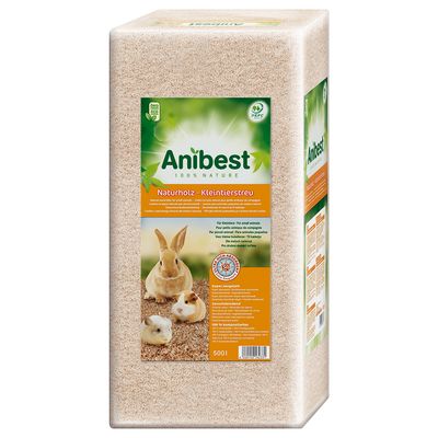 Anibest lecho para pequeños animales de madera natural, 100% compostable, controla olores, muy absorbente. Adecuado para conejos y cobayas. Contenido: 500 l.
