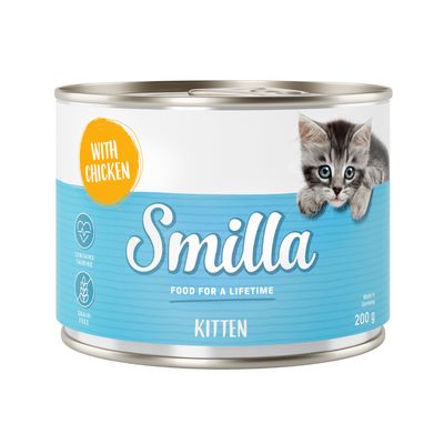 Smilla Kitten mokra karma dla kociąt z kurczakiem, zawiera taurynę, bez zbóż, wyprodukowano w Niemczech, puszka 200g.