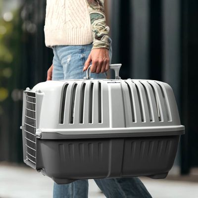 Transportín de plástico Lionto con puerta metálica