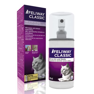 Feliway Classic sprej, 60 ml. Pomaže kod grebanja i obilježavanja urinom. Pomaže mačkama da se osjećaju ugodno kod kuće i kontroliraju neželjeno ponašanje. Približno 50 primjena.