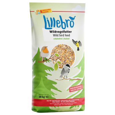 Lillebro Wildvogelfutter Wild bird feed, schalenfrei, Ambrosia-kontrolliert, nettó tömeg: 4 kg. 4 Jahreszeiten Seasons. Ambrosia controlled. Husked.