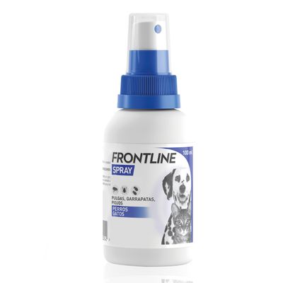 Frontline Spray, 100 ml. Elimina pulgas, garrapatas y piojos. Adecuado para perros y gatos.