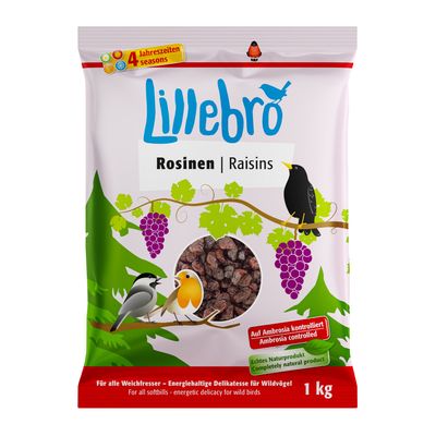 Lillebro mazsola, 1 kg. Energiadús csemege vadmadaraknak. Ambrosia ellenőrzött, valódi natúr termék. Minden lágyevőnek alkalmas. 4 évszakra megfelelő.