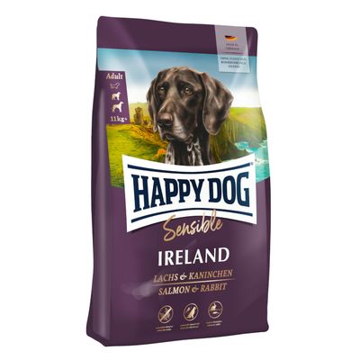 Happy Dog Sensible Ireland, lazac és nyúl, felnőtt kutyáknak 11 kg-tól, mesterséges tartósítószer nélkül, Németországban készült.