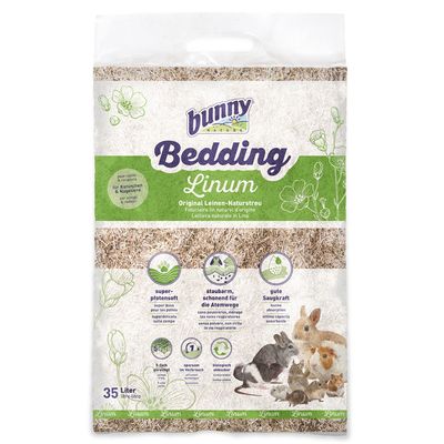 Bunny Bedding Linum, original linen natural bedding, super paw-soft, low dust and gentle on the respiratory tract, good absorbency, biodegradable, 35 litres. For rabbits and rodents.