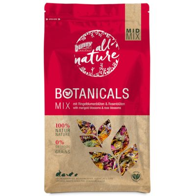 bunny all nature BOTANICALS MIX mit Ringelblumenblüten & Rosenblüten, 100% NATUR, 0% GETREIDE, MID MIX, vegán termék, törpenyúl, tengerimalac, csincsilla és degu részére
