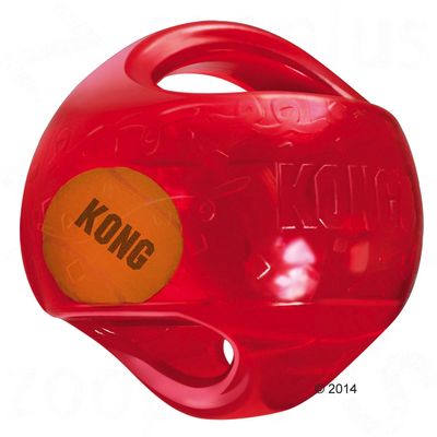 Pelota de juego KONG roja con bola naranja integrada, adecuada para juego interactivo. Marca visible 'KONG'.