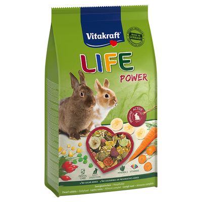 Vitakraft LIFE Power főeledel törpenyulaknak, Made in Germany, Dental Care, Easy Digestion, Immune Active, hozzáadott cukor nélkül, vitaminokkal és ásványi anyagokkal.