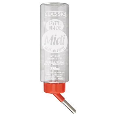 Classic Crystal De-Luxe Midi drinking bottle, stainless steel, leak-proof double ball spout, 320ml, suitable for rabbits, guinea pigs, parrots, pigeons and other small animals.