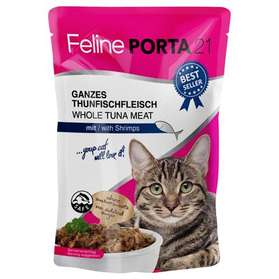 Feline Porta 21, cijeli fileti tune sa škampima. Bez dodatka šećera. Prijedlog serviranja: zdjelica s tunom i škampima.