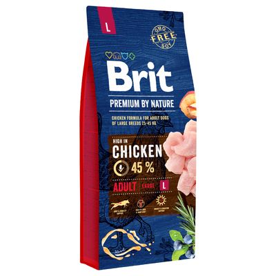 Brit Premium by Nature, karma dla psów dużych ras (25-45 kg), wysoka zawartość kurczaka (45%), Adult Large L, bez GMO, wspiera stawy, odporność i sierść.