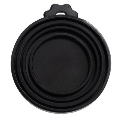 Cuenco de silicona negro plegable con asa, ideal para viajes o desplazamientos.