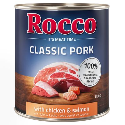Rocco Classic Pork marhával és baromfiszívvel. 100% friss összetevők, gabonamentes recept.