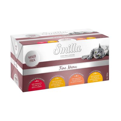 Smilla Fine Menu z wołowiną, wykwintne nadzienie z piersią kurczaka i papryką. Opakowanie: 8 x 100 g.